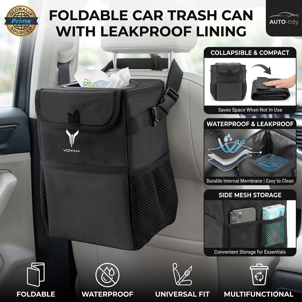 Waterproof Car Trash Can With Lid - Poubelle de voiture pliable, portable, étanche